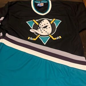ANAHEIM MIGHTY DUCKS Men Teal Black NHL Vintage 90s Sewn Hockey Jersey L Starter